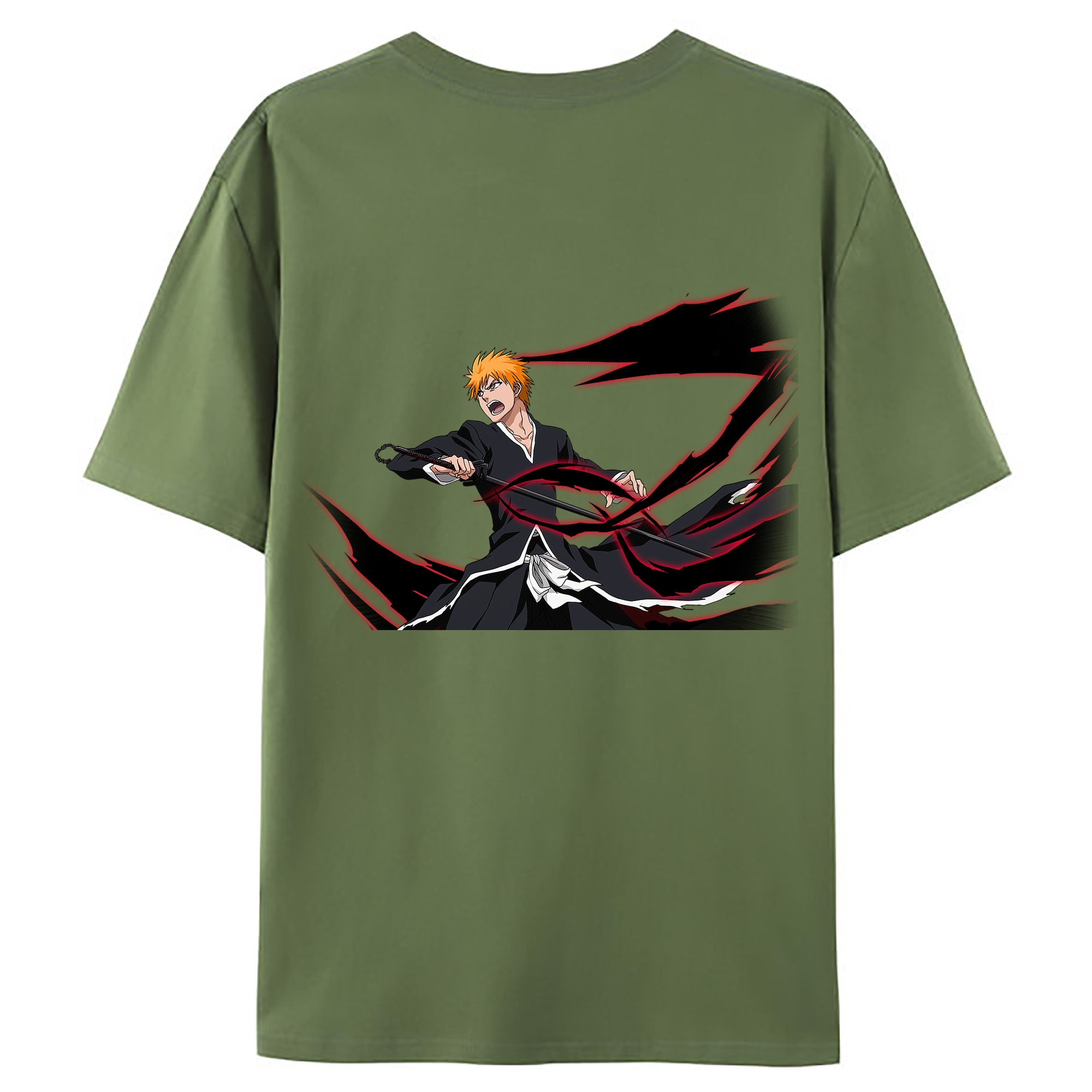 （画像用） ブリーチ 黒崎一護（くろさき いちご）BLEACH Kurosaki Ichigo 綿100％ メンズ半袖Tシャツ（バックプリント） 通気性
